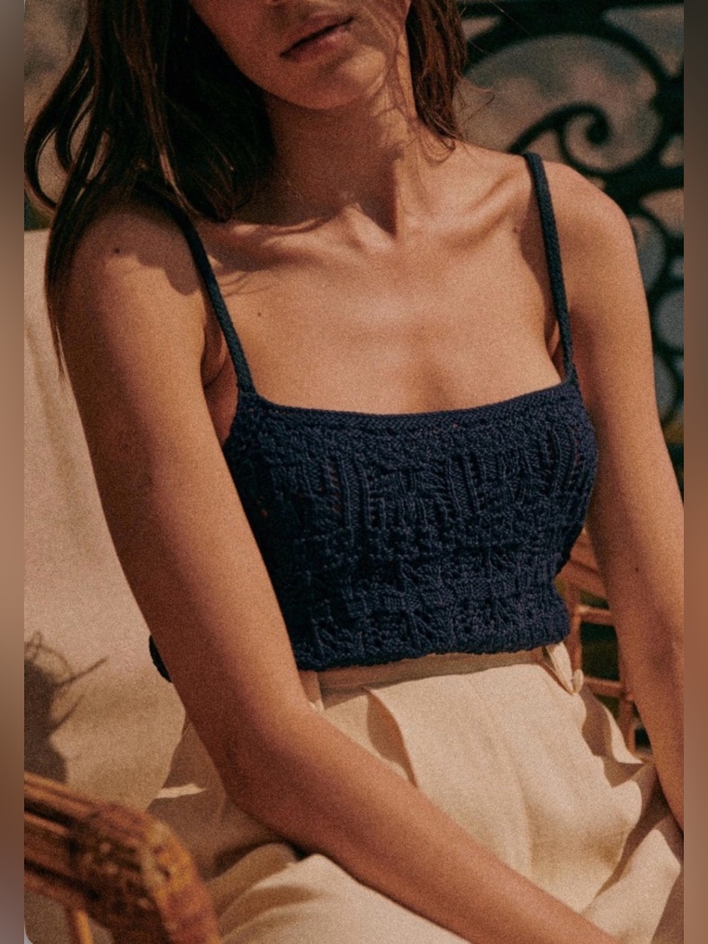 NWT Sézane Navy crochet Cami Top jordie top marine made in Italy